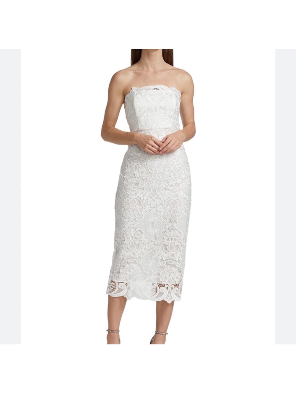 Badgley Mischka Strapless White Lace Dress